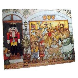 Christmas Nutcracker Gift Box Bears Illustration Debi Hron Window Toys Vtg Art